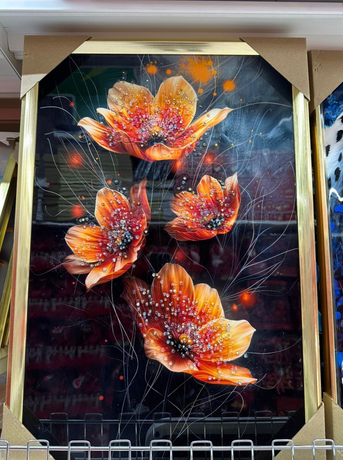 Golden Petal Glow - Luxury Glass Frame Painting - Image 1