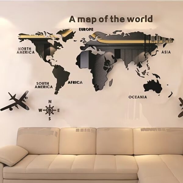 Luxury World Map Metal Wall Art – Modern Travel Inspired Home Décor